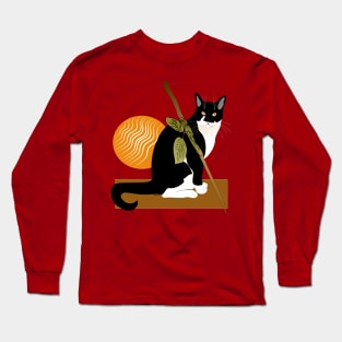 Cute Tuxedo Cat Boho Style Copyright TeAnne Long Sleeve T-Shirt